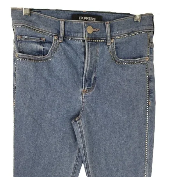 Express High Waisted Embellished Stripe Stretch Ankle Leggings Jeans - Picture 9 of 15